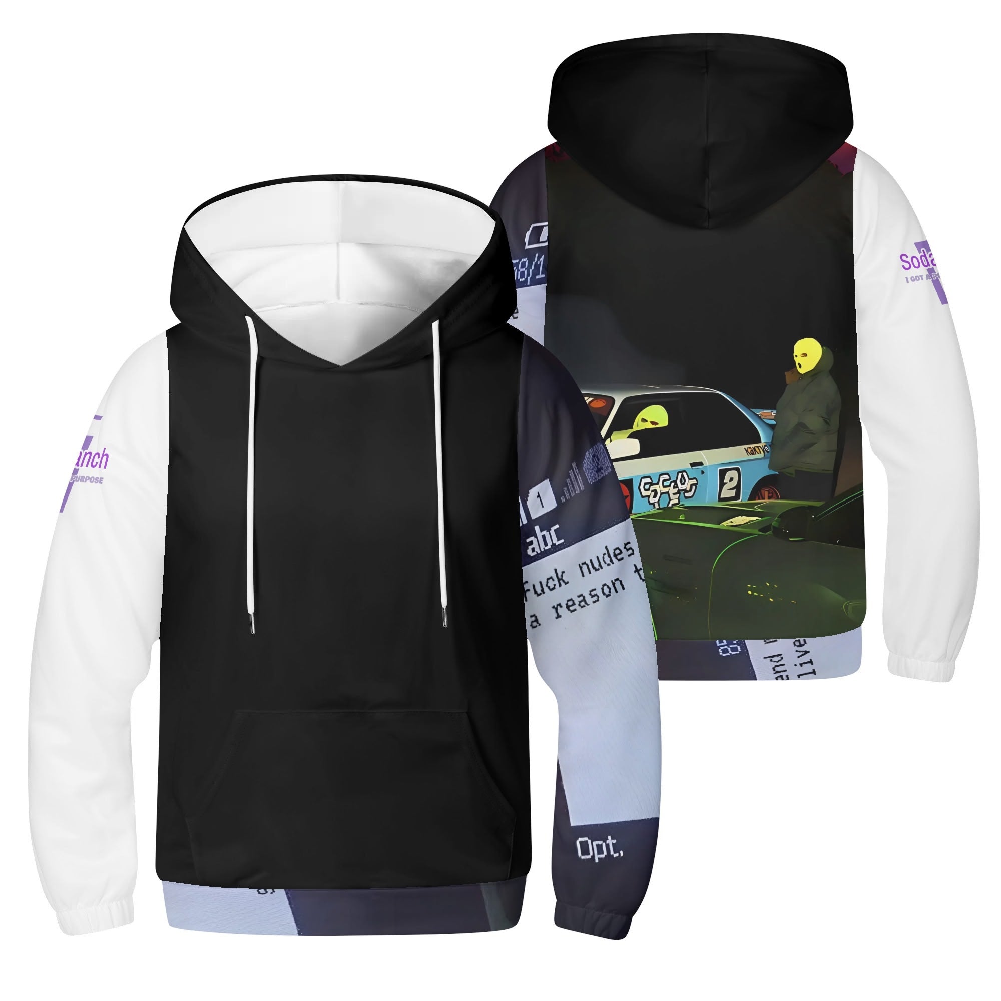 OutWestGuardian - Youth Fashion Choice: Personality All-Over Printed Sweatshirt with Front Pocket & Elastic Cords