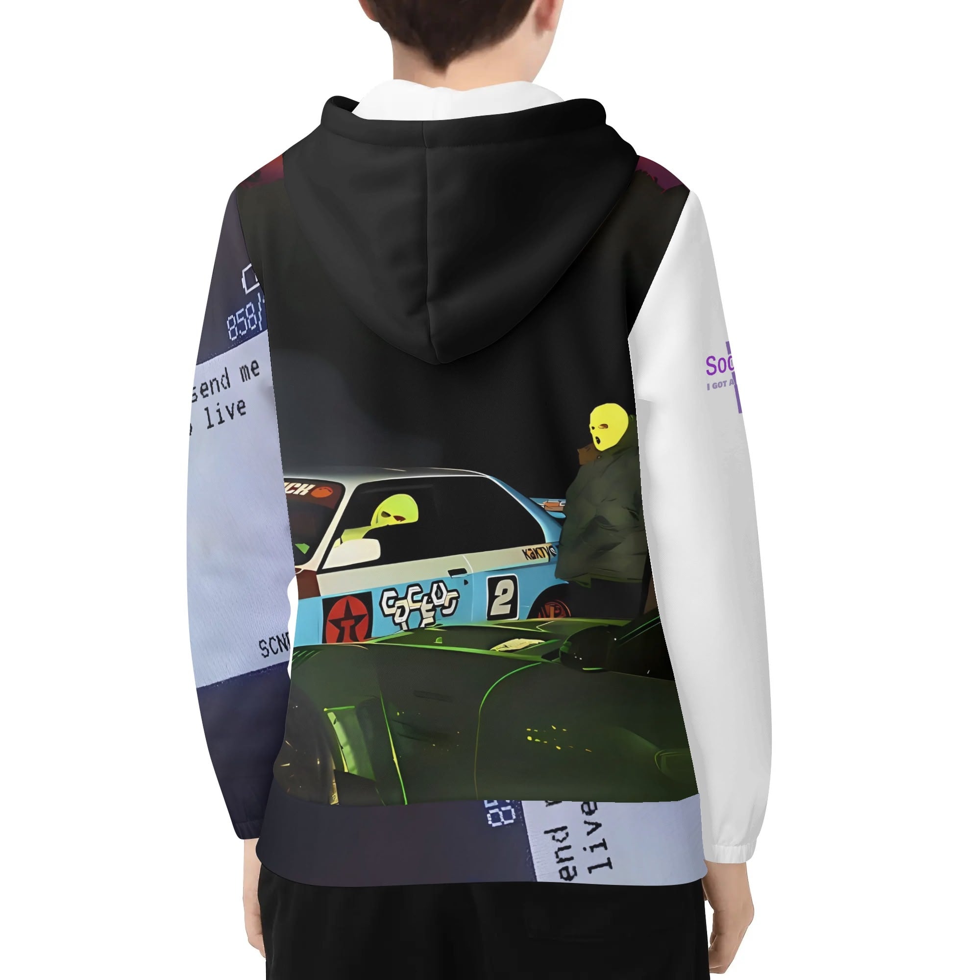 OutWestGuardian - Youth Fashion Choice: Personality All-Over Printed Sweatshirt with Front Pocket & Elastic Cords
