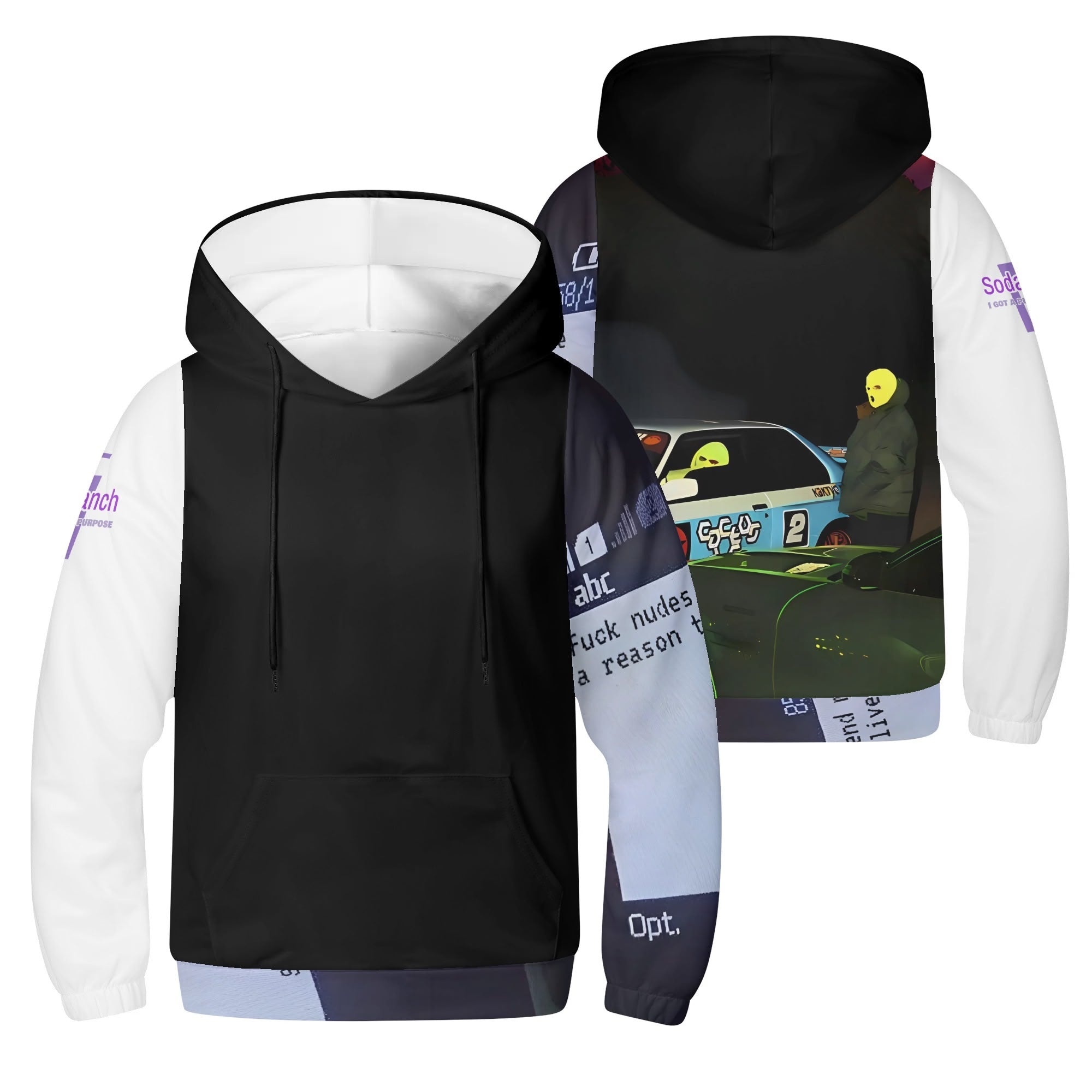 OutWestGuardian - Youth Fashion Choice: Personality All-Over Printed Sweatshirt with Front Pocket & Elastic Cords